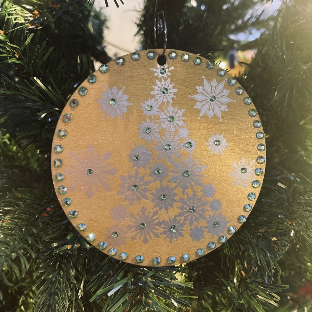 Gold Holiday Ornaments with Silver Accents also a red rhinestone one